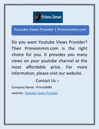 Youtube Views Provider | Primesmmm.com