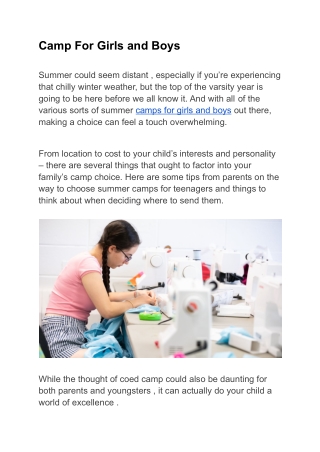 Camp For Girls and Boys