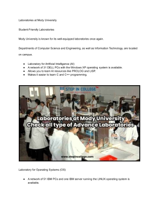 Laboratories at Mody University, Check all type of Advance Laboratories