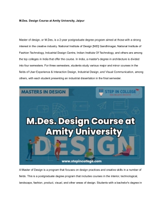 M.Des. Design Course at Amity University, Jaipur, Eligibility, Career Prospects