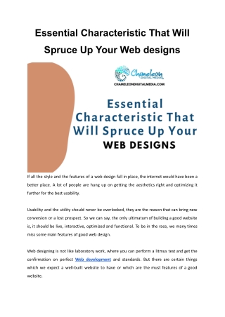 Essential Characteristic That Will Spruce Up Your Web designs