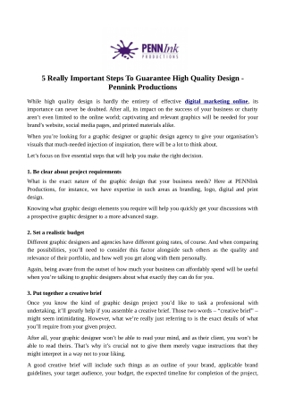 5 Really Important Steps To Guarantee High Quality Design - Pennink Productions