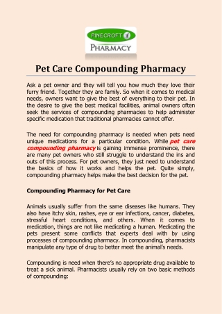 Pet Care Compounding Pharmacy