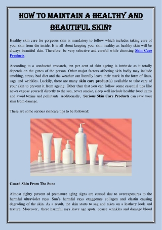 How To Maintain A Healthy And Beautiful Skin