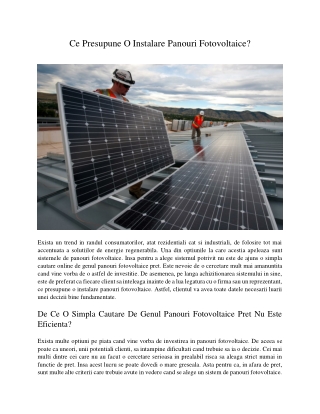 Ce Presupune O Instalare Panouri Fotovoltaice