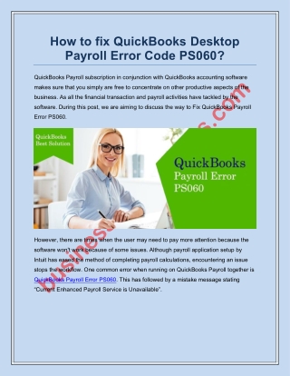 How do I Fix QuickBooks Payroll Error PS060?