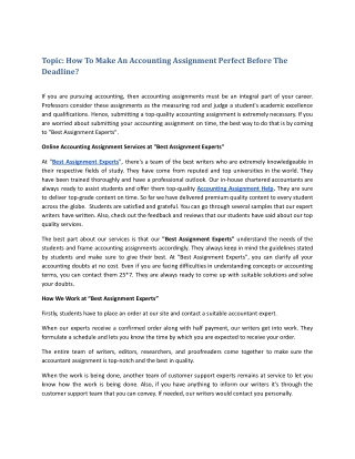 How To Make An Accounting Assignment Perfect Before The Deadline