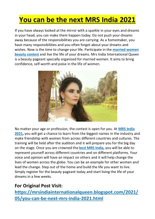 You can be the next MRS India 2021