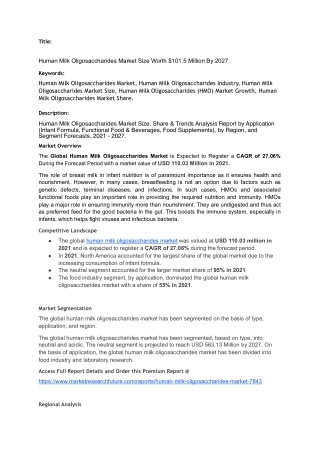 Human Milk Oligosaccharides (HMO) Market - Global Industry Analysis, Size, Share