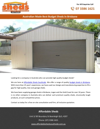 Australian Made Best Budget Sheds In Brisbane