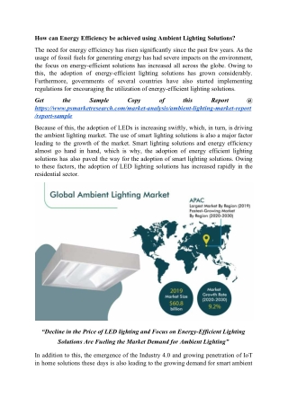 Ambient Lighting Market Drivers and Growth Rate, Forecast by 2030