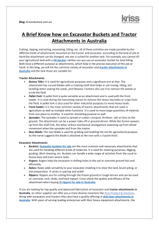 A Brief Knowhow on Excavator Buckets and Tractor Attachments in Australia