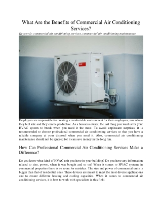 What Are the Benefits of Commercial Air Conditioning Services