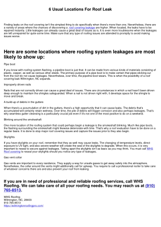 6 Usual Locations For Roofing System Leak