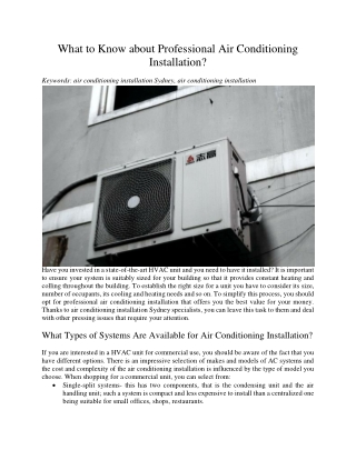 What to Know about Professional Air Conditioning Installation