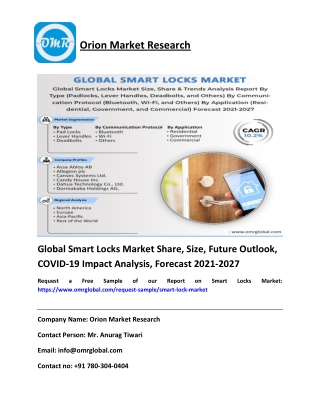 Global Smart Locks Market Share, Size, Future Outlook, COVID-19 Impact Analysis, Forecast 2021-2027