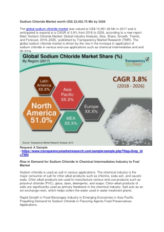 Sodium Chloride Market worth US$ 22,452.75 Mn by 2026