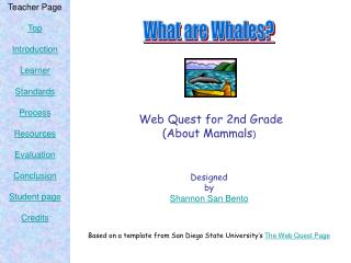 Web Quest for 2nd Grade (About Mammals ) Designed by Shannon San Bento Based on a template from San Diego State Univers