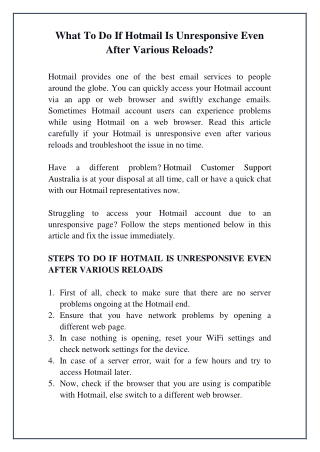 What To Do If Hotmail Is Unresponsive Even After Various Reloads?