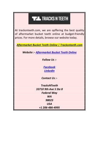 Aftermarket Bucket Teeth Online  Tracksnteeth.com