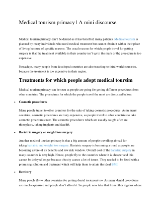 Medical tourism primacy  A mini discourse