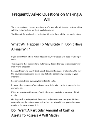 Frequently Asked Questions on Making A Will