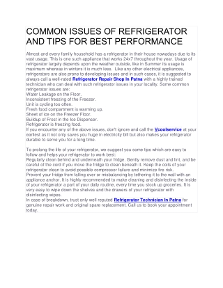 COMMON ISSUES OF REFRIGERATOR AND TIPS FOR BEST PERFORMANCE