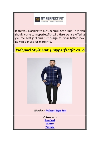 Jodhpuri Style Suit  myperfectfit.co.in