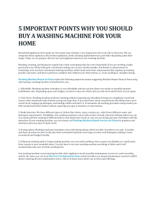 5 IMPORTANT POINTS WHY YOU SHOULD BUY A WASHING MACHINE FOR YOUR HOME
