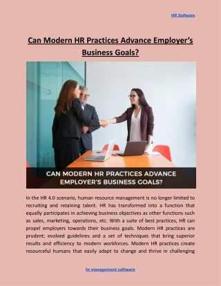 Can Modern HR Practices Advance Employers Business Goals