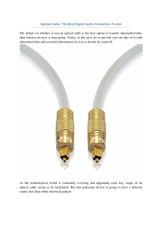 Optical Cable The Best Digital Audio Connection To Use