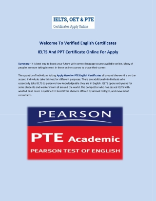 IELTS And PPT Certificate Online For Apply