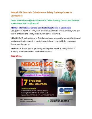 Nebosh IGC Course in Coimbatore – Safety Training Course in Coimbatore