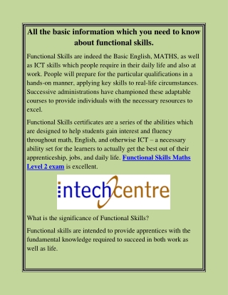 All the basic information which you need to know about functional skills