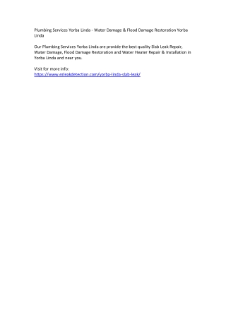 Plumbing Services Yorba Linda - Water Damage & Flood Damage Restoration Yorba Li