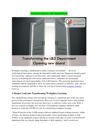 Transforming the L&D Department
