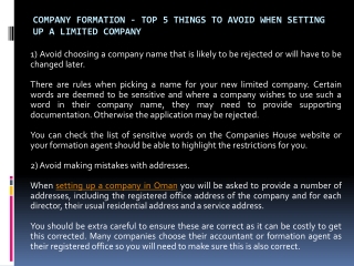 Company Formation - Top 5 Things to Avoid