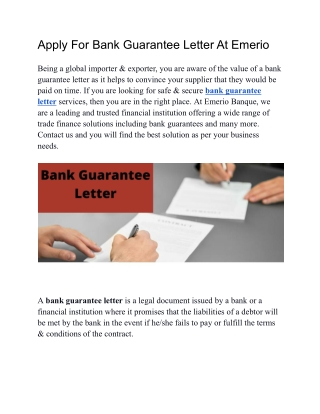 Apply For Bank Guarantee Letter At Emerio