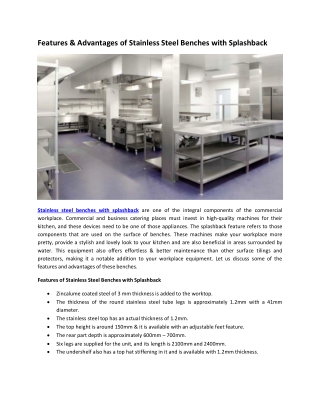 Features & Advantages of Stainless Steel Benches with Splashback