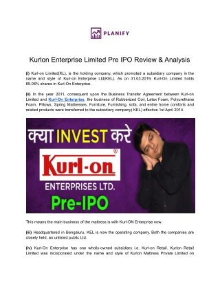 Kurlon Enterprise Limited Pre IPO