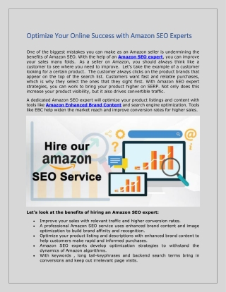 Optimize Your Online Success with Amazon SEO Experts