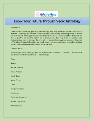 Know Your Future Through Vedic Astrology