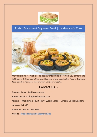 Arabic Restaurant Edgware Road | Ibaklawacafe.Com