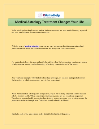 Medical Astrology Treatment Changes Your Life