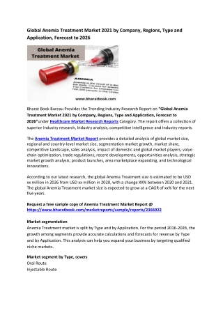 Global Anemia Treatment Market Research Report 2021-2026