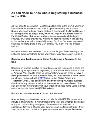 All You Need To Know About Registering a Business in the USA