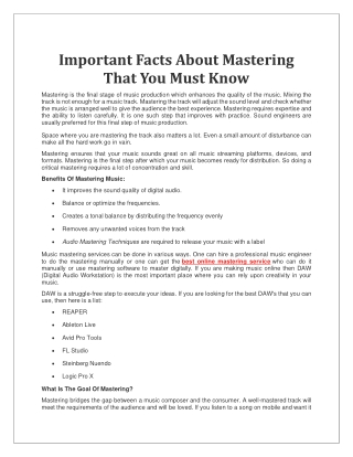 Important Facts About Mastering That You Must Know
