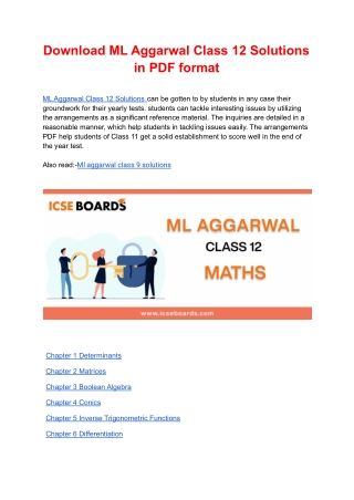 Download ML Aggarwal Class 12 Solutions in PDF format