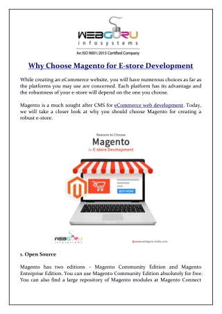 Why Choose Magento for E-store Development