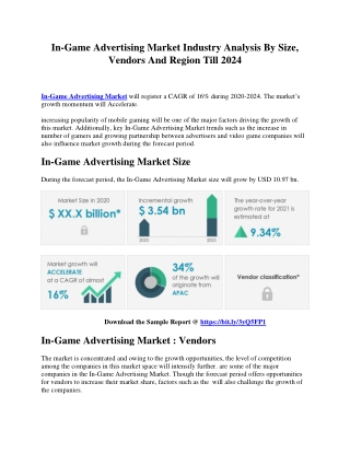 In-Game Advertising Market Industry Analysis By Size, Vendors And Region Till 2024